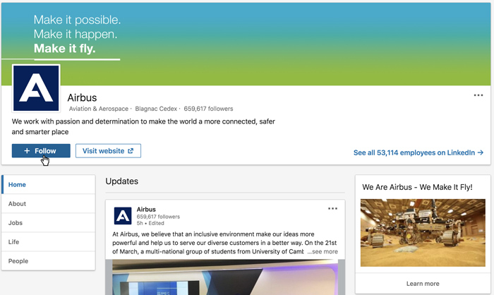 A screenshot of a LinkedIn company page