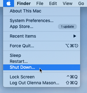 screenshot of the Shut Down command in the Apple menu