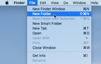 screenshot of selecting the New Folder command from the File menu