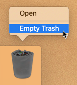 screenshot of emptying the trash