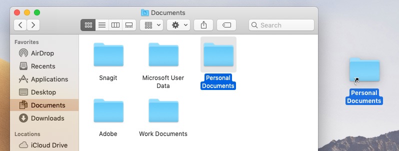 screenshot of creating a folder shortcut