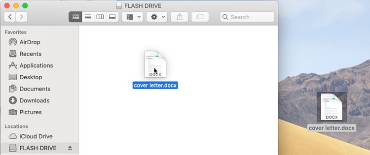 screenshot of copying a file from a flah drive to a desktop