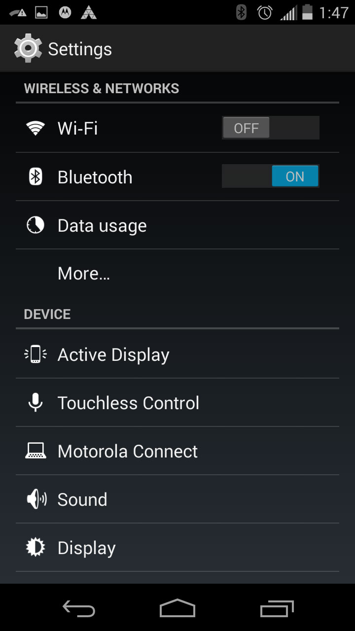 Bluetooth settings menu on Android OS