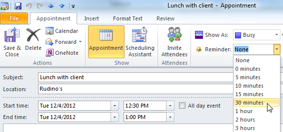 Screenshot of Microsoft Outlook 2010