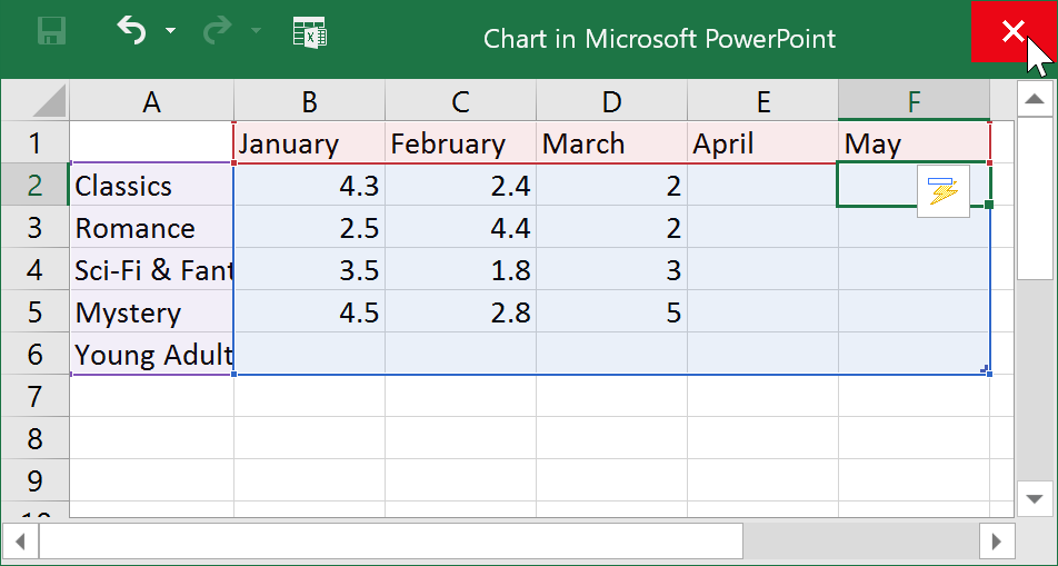 closing the source data spreadsheet