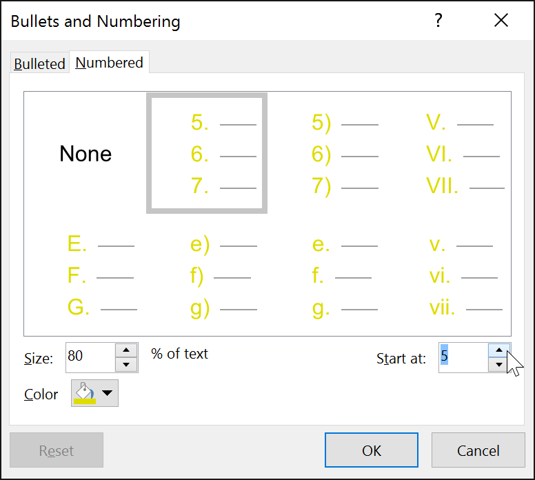 changing the starting number to 5