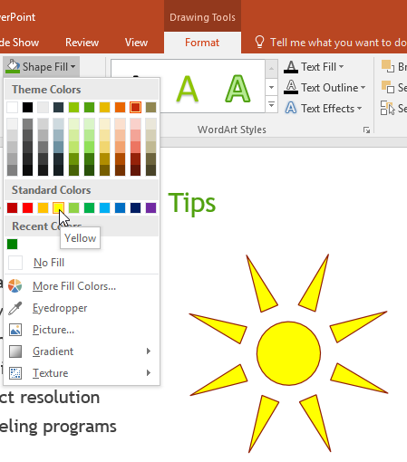 Changing the shape fill color