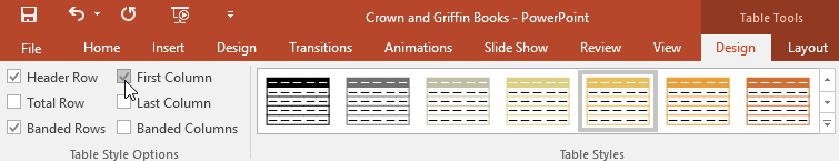 applying different Table Style options