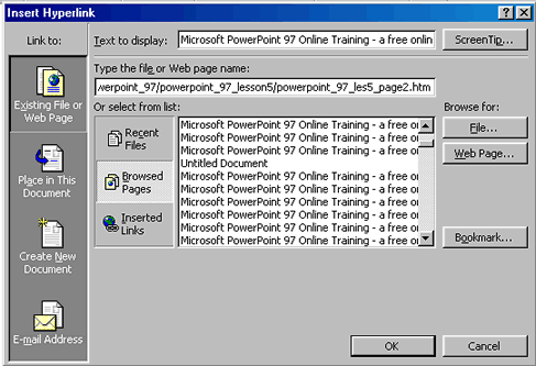 Insert Hyperlink dialog box