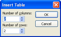 Table columns and rows dialog