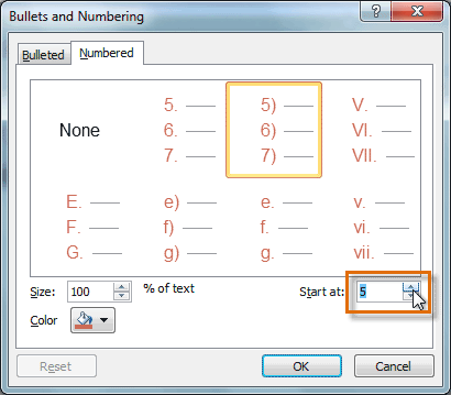 Entering a new starting number