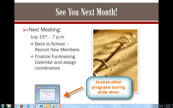 Accessing other programs during your slide show