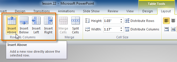 Inserting a new row or column