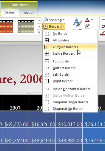 Selecting a border