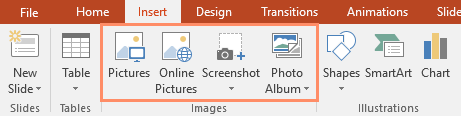 The Images group on the Insert tab