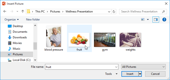 Choosing a picture to insert