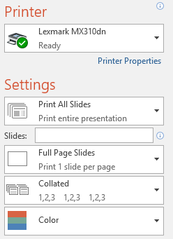 changing the print settings