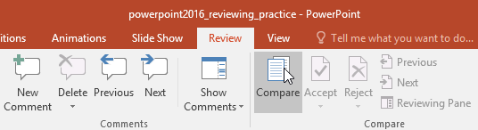 clicking the Compare command on the Review tab