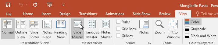 selecting the Slide Master command on the View tab