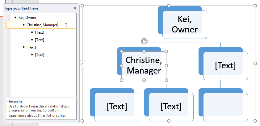 adding text to the SmartArt graphic