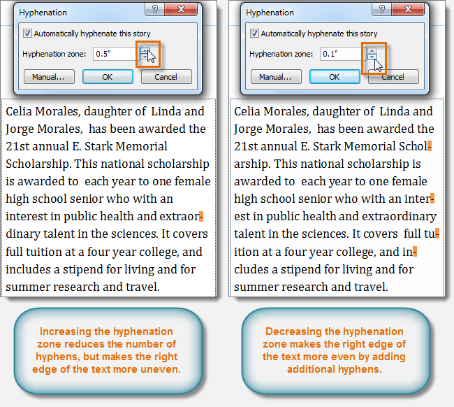 Modifying the hyphenation zone