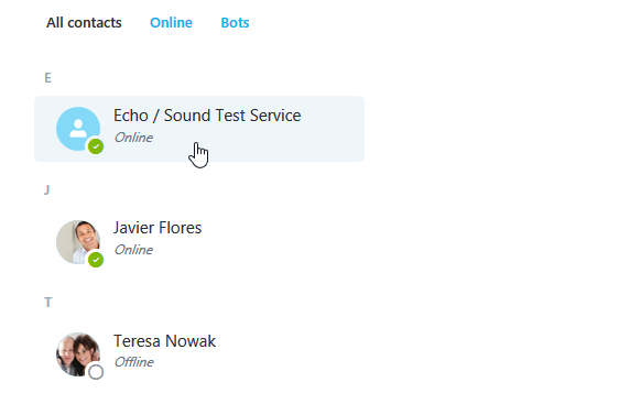 selecting the Echo/Sound Test Service contact