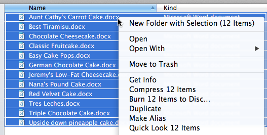 right-clicking files to open menu