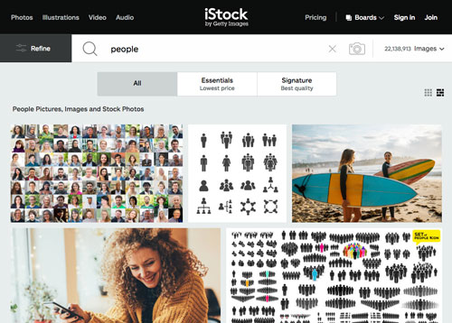 screenshot of iStock's website