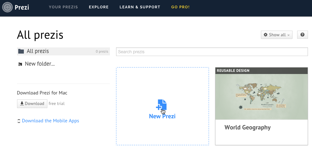 creating a new Prezi