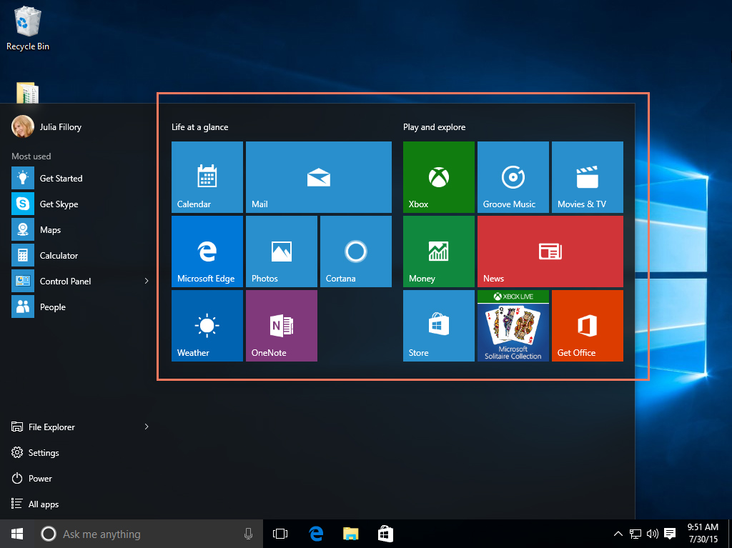 the Start menu in Windows 10