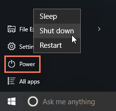 shutting down a Windows 10 computer