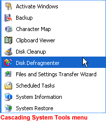 cascading System Tools menu