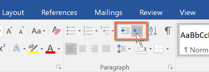 increasing the indent