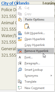 Removing a hyperlink