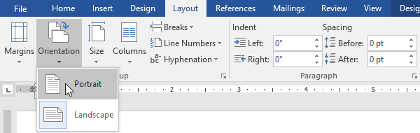 Changing the page orientation