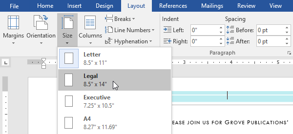 Changing the page size