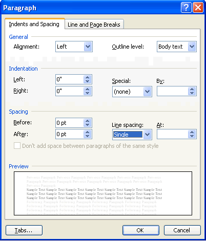 Paragraph Dialog Box