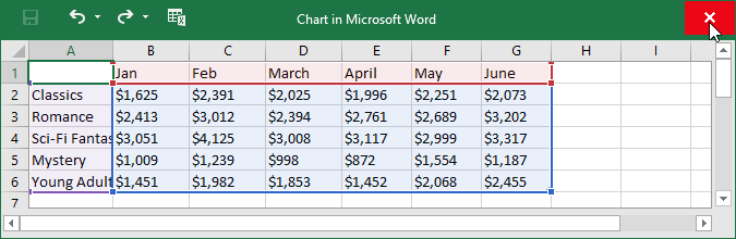 closing the spreadsheet window