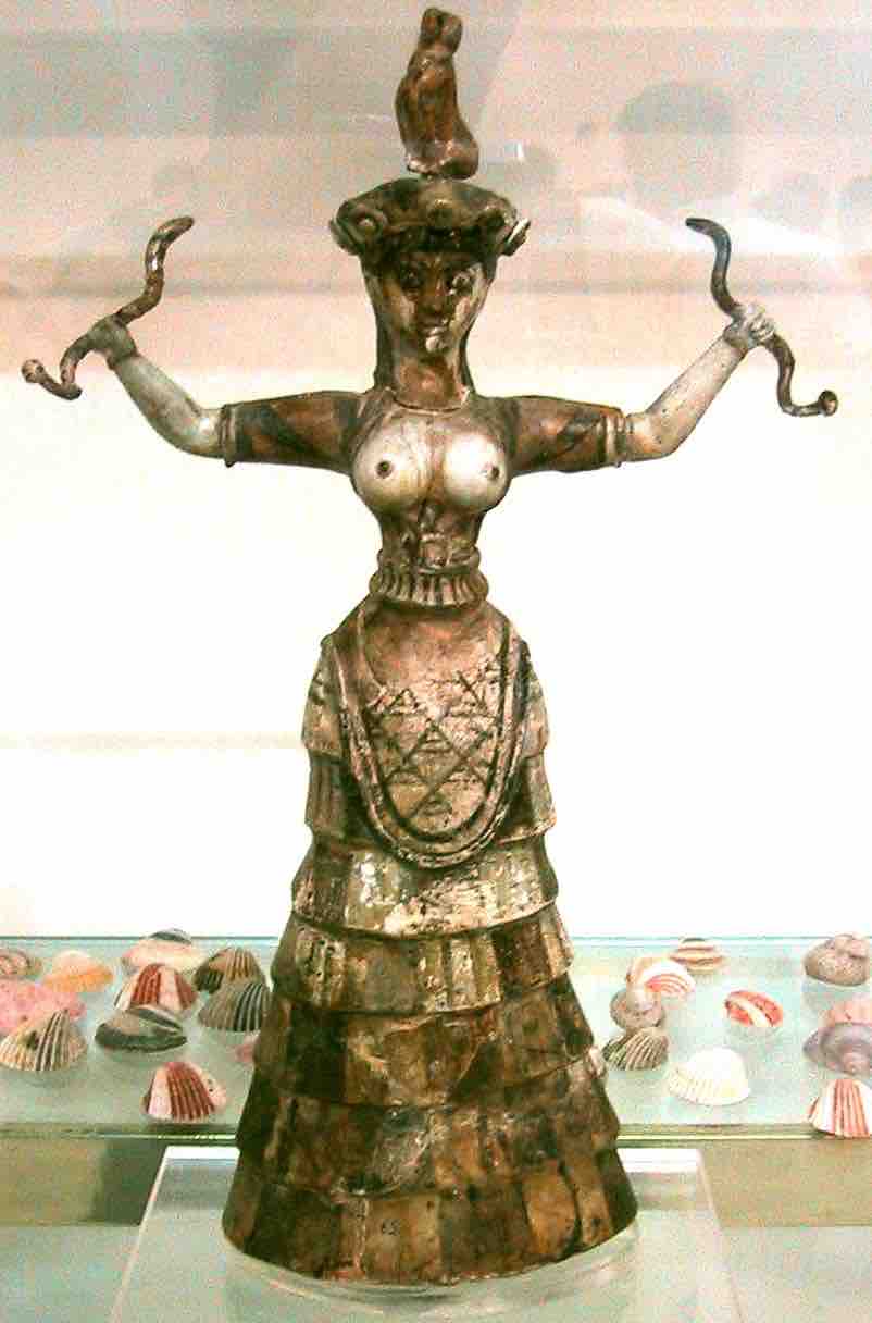 <em>Snake Goddess. </em>c. 1600 BCE.
