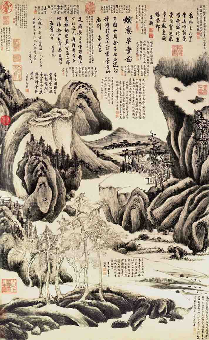 Dong Qichang, Wanluan Thatched Hall (1597): hanging scroll, ink and light colors on paper