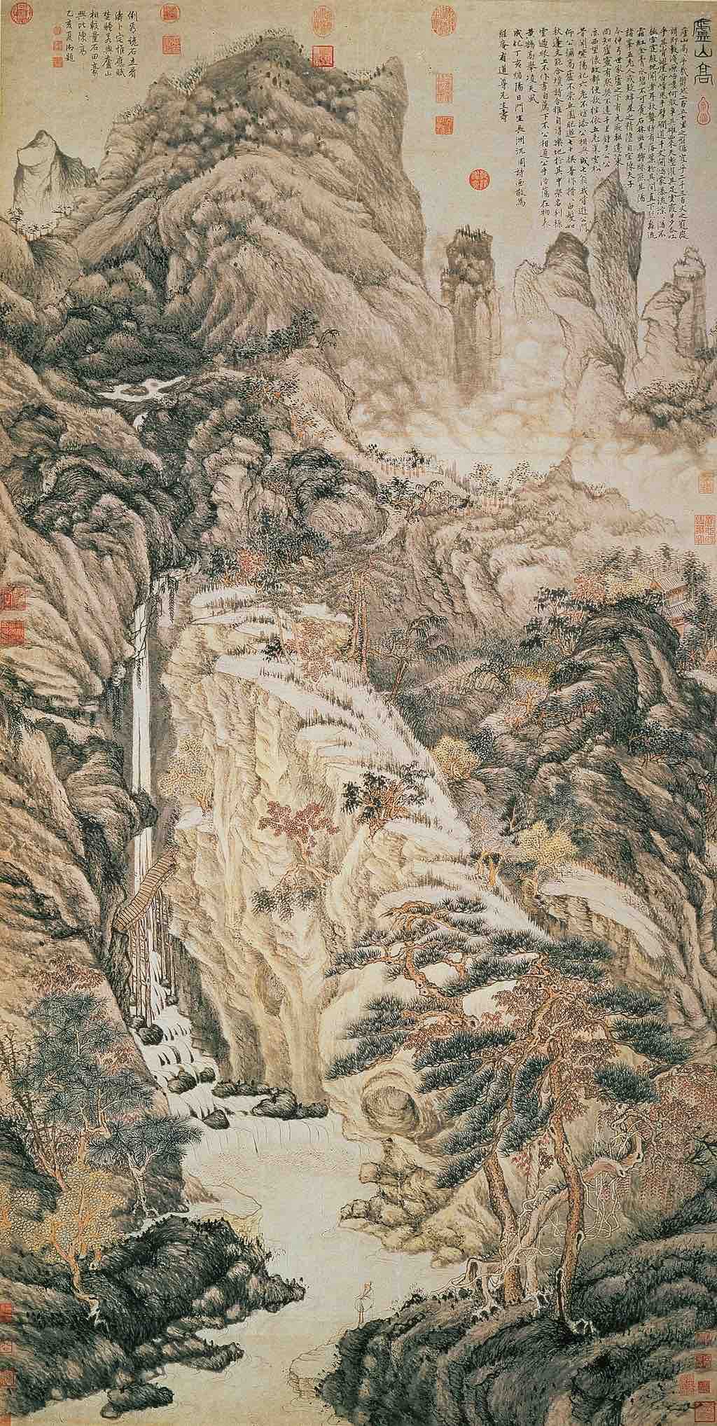 Shen Zhou, Lofty Mt.Lu (蘆) Hanging scroll, ink and light colors on paper (1467)