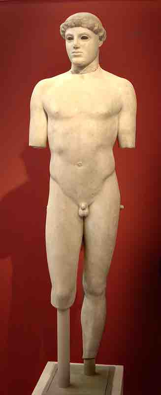 <em>Kritios Boy</em>, Marble. c. 480 BCE. Perserchutt, Acropolis, Athens, Greece.
