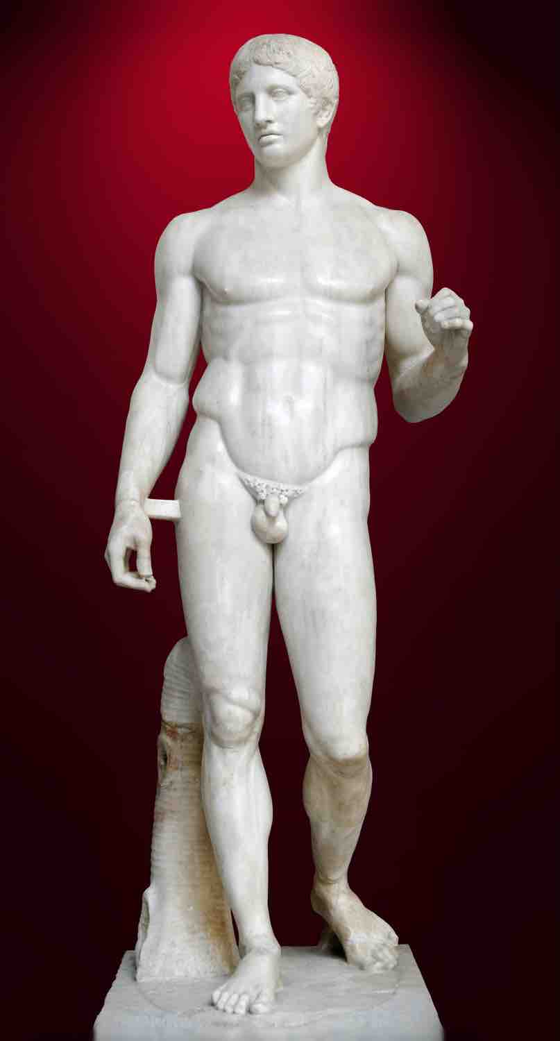 Polykleitos, <em>Doryphoros</em>. Roman marble copy of a Greek bronze original c. 450 BCE.