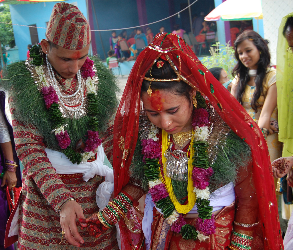 A Nepali Hindu couple in a marriage ceremony