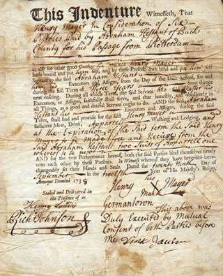 Indenture contract signed with an X by Henry Meyer in 1738
