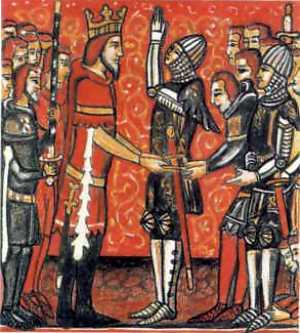 Roland pledges his fealty to Charlemagne