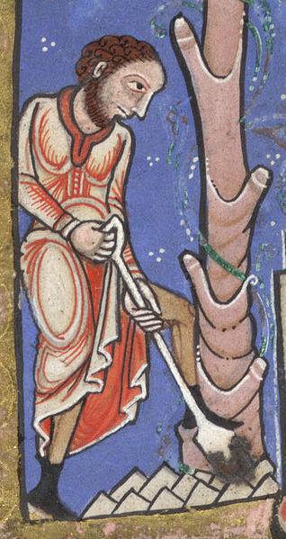 A serf digging the land, c. 1170 CE