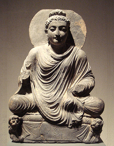 Seated Buddha statue showing Greek influences
