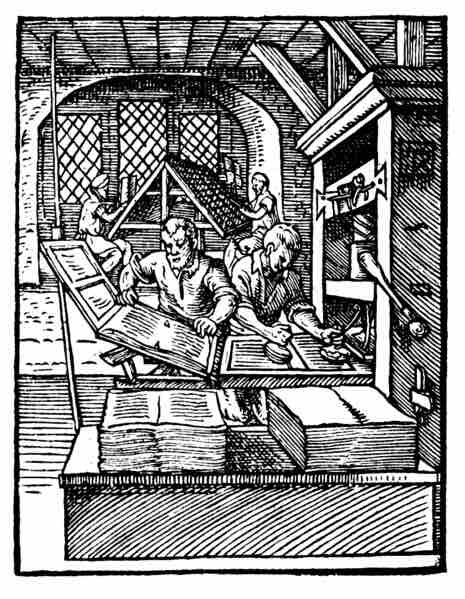 Early wooden printing press, depicted in 1568.