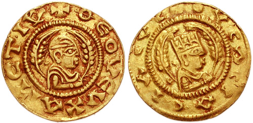  
A gold coin of the Aksumite king Ousas, specifically a one third solidus, diameter 17 mm, weight 1.50 gm.

